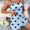 Women's Cami Pajama Set Sleeveless Heart Print Tank Top And Ruffle Shorts Sleepwear Set Summer Two Piece Loungewear Suit