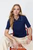 Women's Fashion New Blouse Navy Blue Collar Detailed Fitted Knitted Blouse