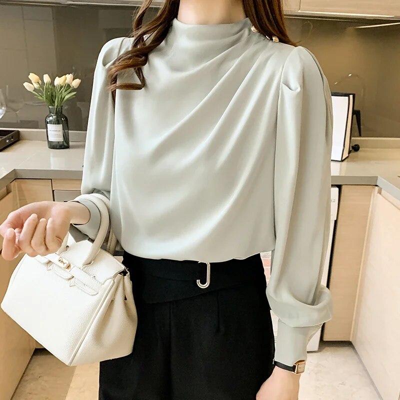 Elegant Long Sleeve Womens Shirts Fashion Chiffon Blouse Women Autumn Bottoming Woman Tops Female Clothing 30128