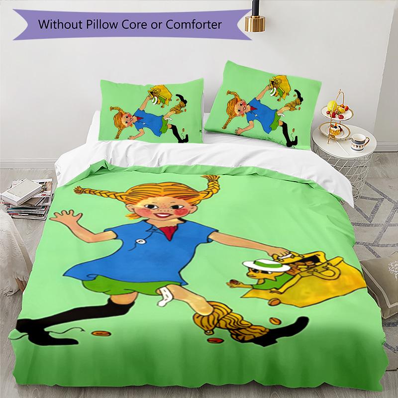 Pippi Longstocking 3pcs Bedding Set Duvet Cover Closure Includes 1 Duvet Cover & 2 Pillowcases for All Seasons Bedroom Home Dorm Decor