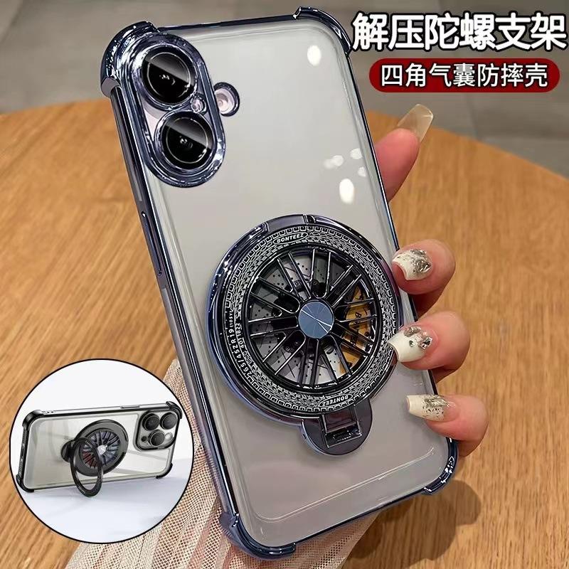 Применимо к чехлу для мобильного телефона iPhone16e 15promax с держателем-гироскопом 14 с четырьмя углами 13pro противоударный 12 прозрачный мягкий чехол