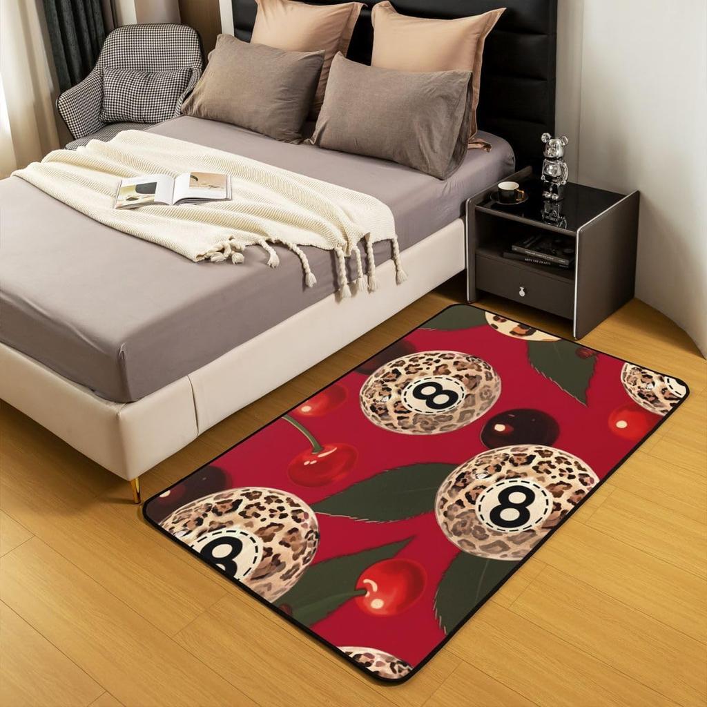 Erosebridal Lucky 8 Ball Area Rugs for Living Room 3x5 Leopard Print Cherry Non Slip Rug Trendy Cheetah Decorative Washable Rug Modern Funky
