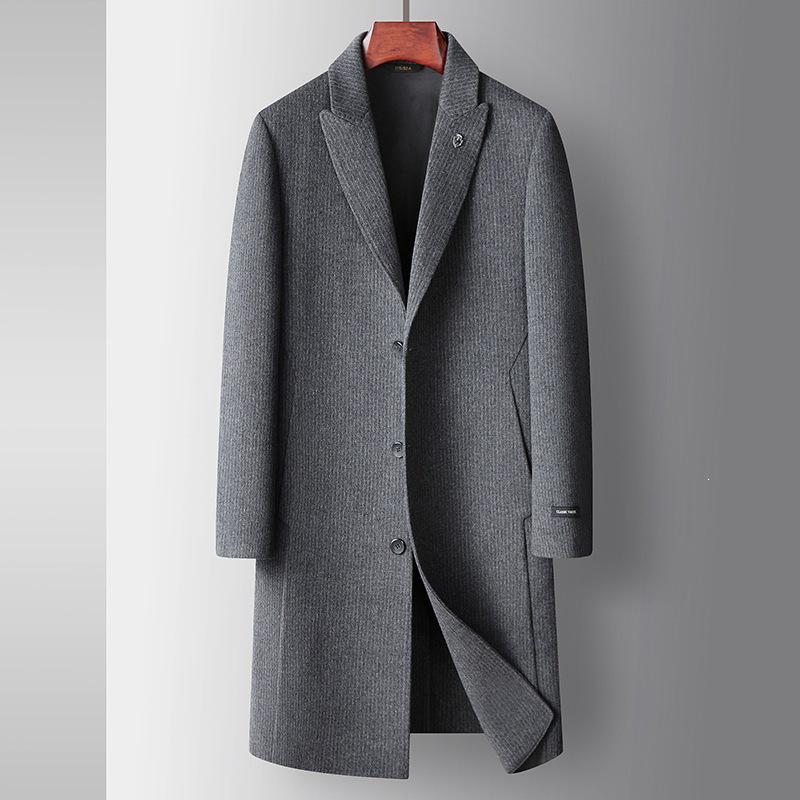 Мужской двусторонний длинный шерстяной тренчкот – Молодежный однотонный, Business Casual, Утепленный, Теплый.
