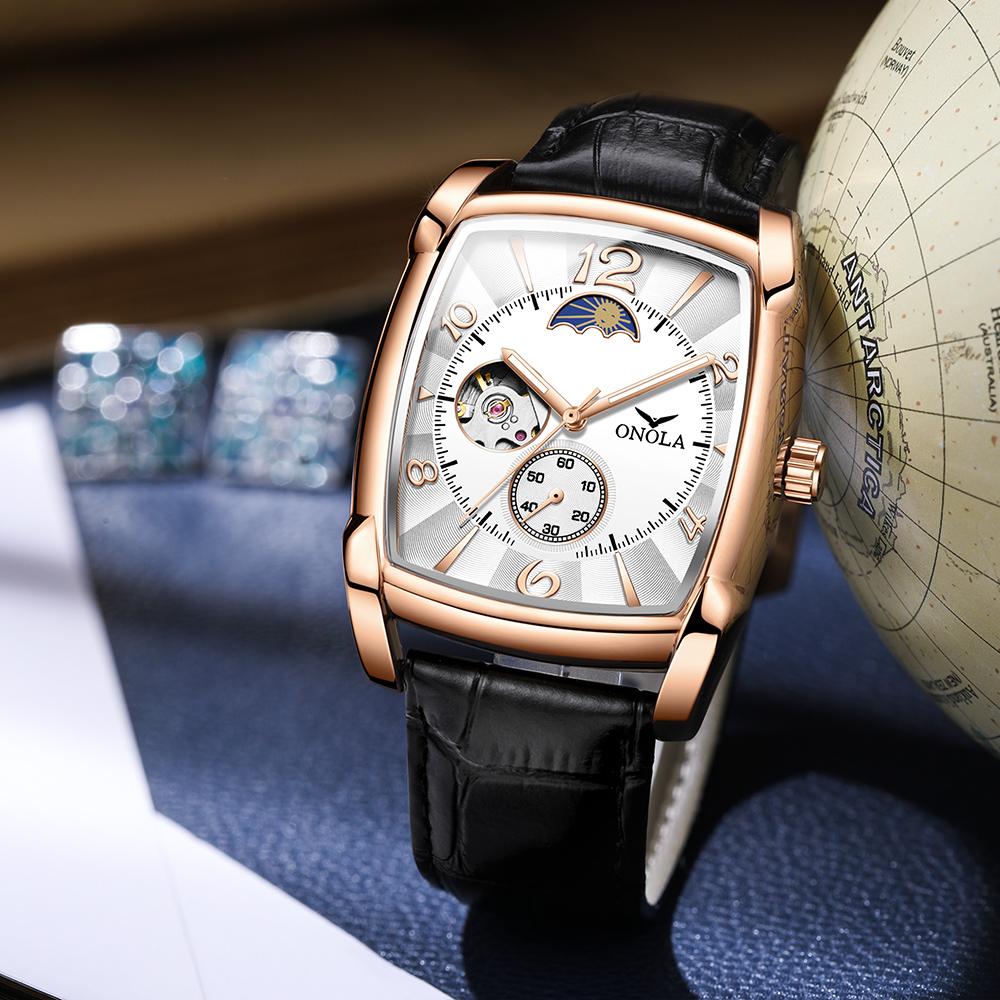 Luxury Fashion Mens Watches Luminous Square Mechanical Wristwatch Hollow Skeleton Business Waterproof Male Automatic Watch Men