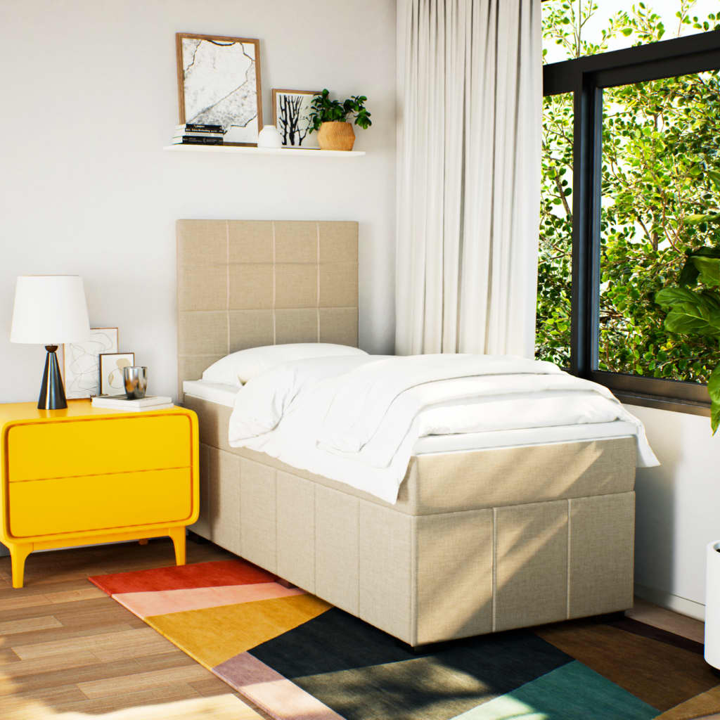 Box Spring Bed with Mattress Cream 100 x 200 cm Fabric