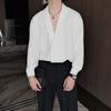 Spring Men's Ice Silk Turn-down Collar Shirt V-Neck Loose Double Button Solid Color