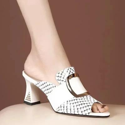 Женские босоножки с открытым носком, элегантные женские туфли на высоком каблуке, весна-лето, модные, удобные, на толстом среднем каблуке, женские тапочки