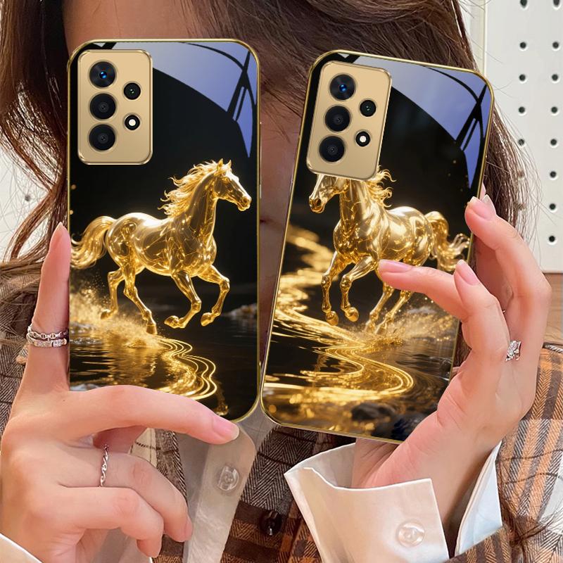 Золотая чешуйка Тянма Для Samsung A73 A72 A71 A42 A56 A55 A54 A53 A52s A52 A51 A36 A35 A34 A33 A32 16 14 Золотой стеклянный чехол для телефона