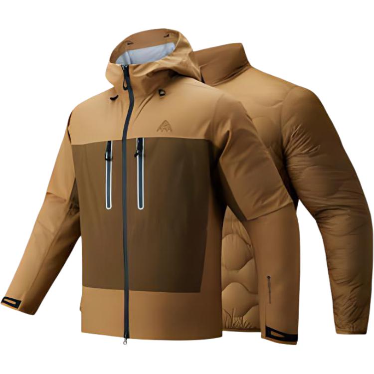 Anta Outdoor Series Men's Brown Colorblock 3-in-1 Down Liner Jacket Set 952446603-1