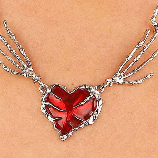 Женское ожерелье с красными стразами в форме сердца, подвеска в форме скелета в стиле панк, темный стиль, индивидуальный, с выемкой