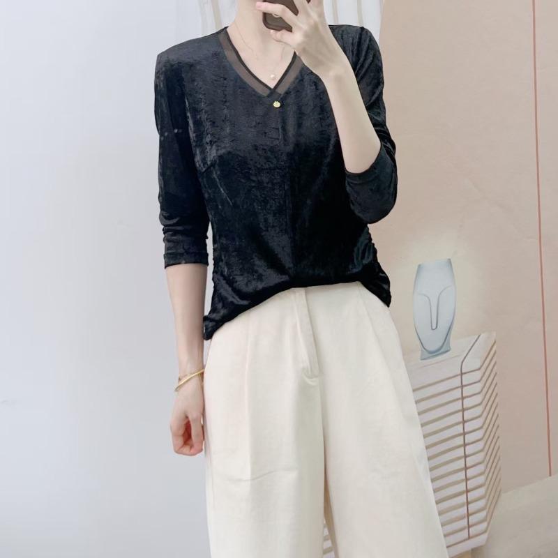 Осенняя новая брендовая рубашка Counters Fashion Temperament Velvet V-образным вырезом Simple Long Sleeve Velvet Small Shirt