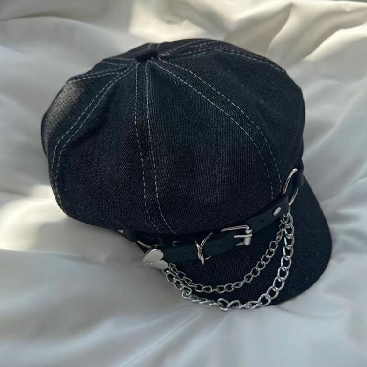 Японский берет с цепочкой-поясом для женщин и девушек, кепка газетчика, кепка шофера, панк, для улицы, хип-хоп, танцевальная шляпа