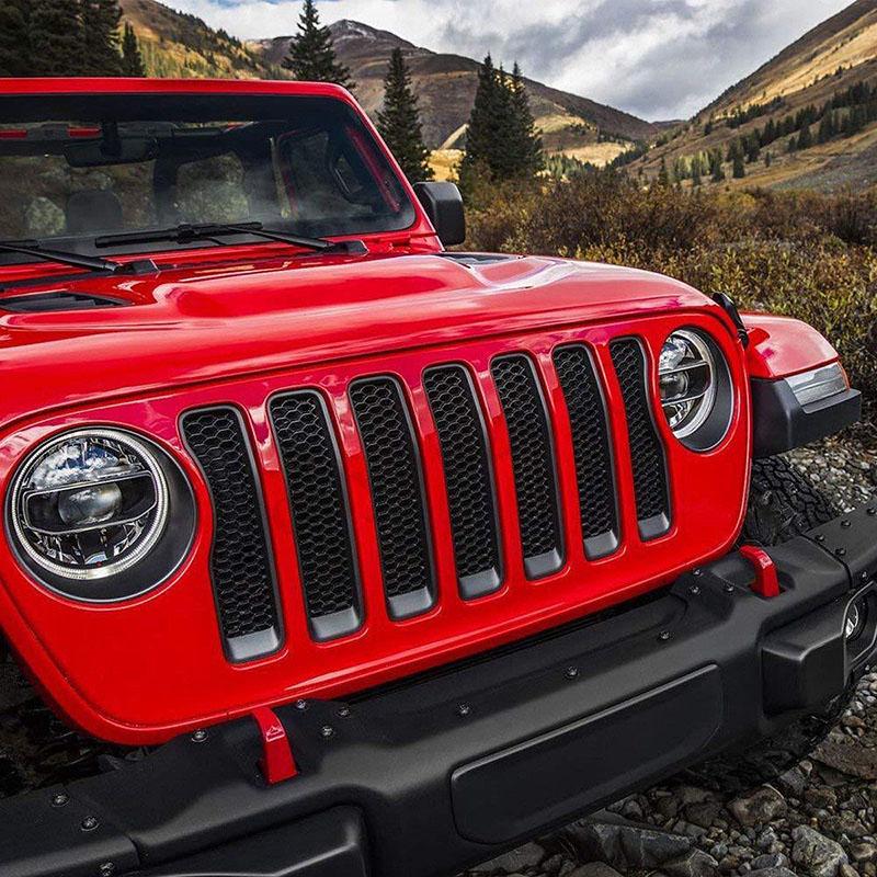 ABS глянцевая черная передняя сетчатая решетка + накладка на фару для Jeep Wrangler JL 2018, аксессуары