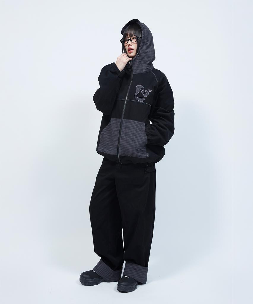 LMR Check Applique Roll-Up Two-Way Balloon Pants Black