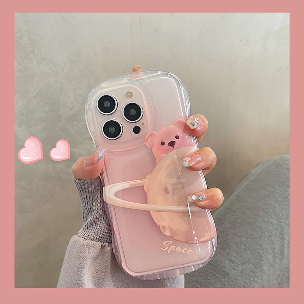 Прозрачный противоударный бампер с милым медведем из мультфильма «Космос», чехол для телефона Iphone 14 13 12 11 Pro Max, мягкая силиконовая прозрачная задняя крышка