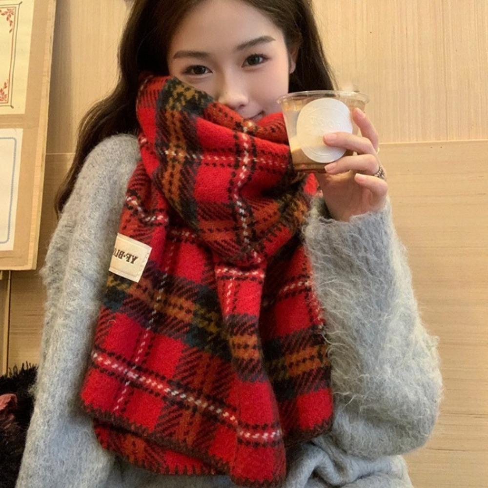 Thick Red Plaid Scarf Plush Long Shawl Classic Cashmere Scarves  Girl