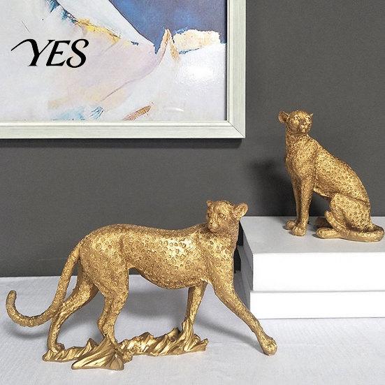 High-quality Resin Leopard Golden Figurine Model, Vivid Statue, Squatting Running Posture, Animal Ornament for TV Stand Entryway Office, Housewarming,