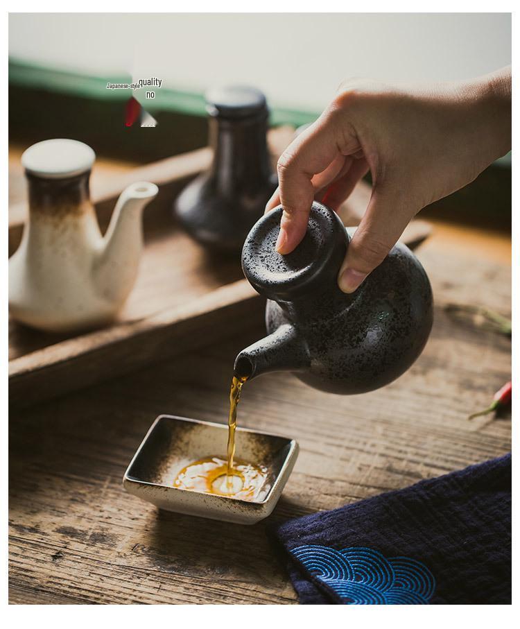 Large Ceramic Vinegar and Soy Sauce Bottle for Japanese Cuisine - Oil and Seasoning Container for Kitchen.