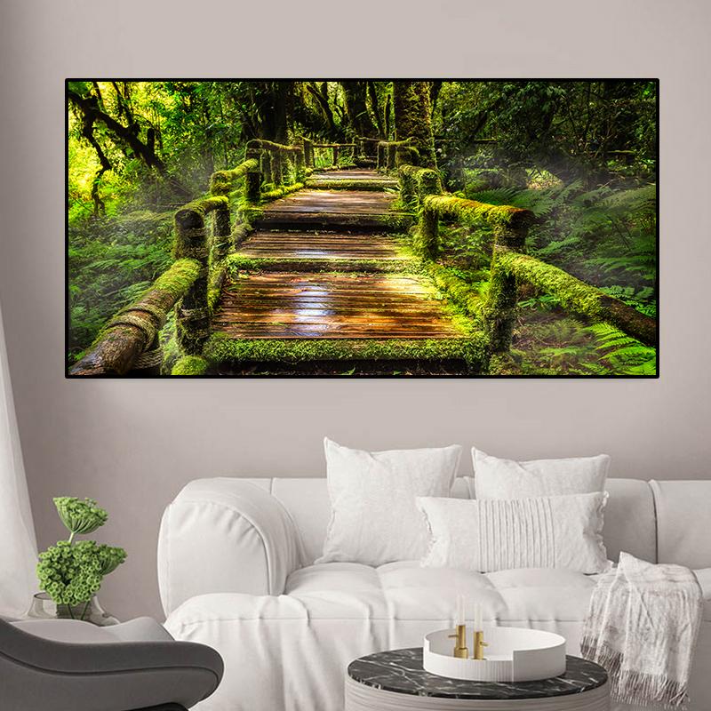 Современный пейзаж зеленый лес деревянный мост холст картины постеры и принты настенные панно для гостиной домашний декор без рамки