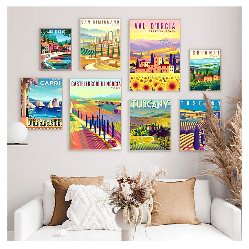 Italy Rome Capri Tuscany Retro Posters and Prints Travel Cities Landscape Wall Art Picture Bedroom Hd Print Vintage Art Painting