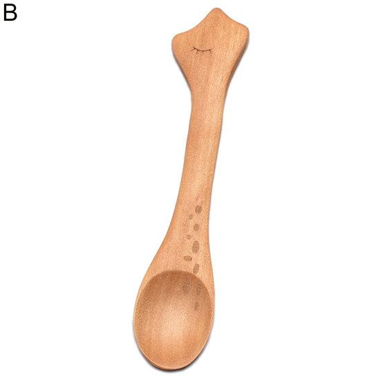 Жаропрочная пищевая деревянная ложка с короткой ручкой, маленькая ложка для меда в форме мультяшного животного, кухонные инструменты
