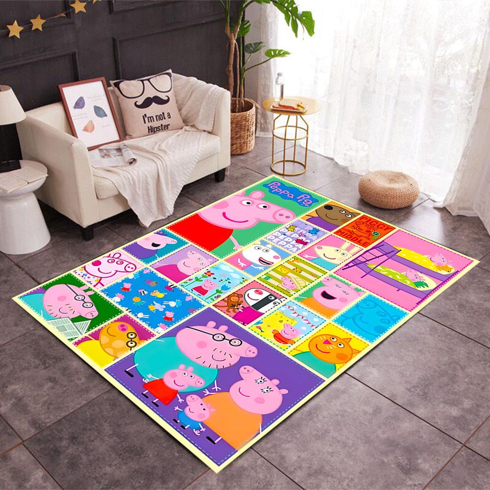 Peppa Pig's Colorful World Themed Anti-Slip Rugs - Polyester Home Decor, Suitable for Bedrooms, Living Rooms, Doorways, Studios, and Decorations