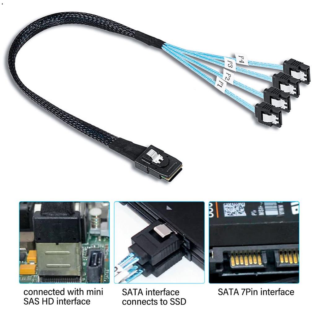 Кабель Mini SAS на 4 SATA 7Pin 12 Гбит/с Луженая медь Позолоченные контакты Кабель SFF 8087 на 4SATA