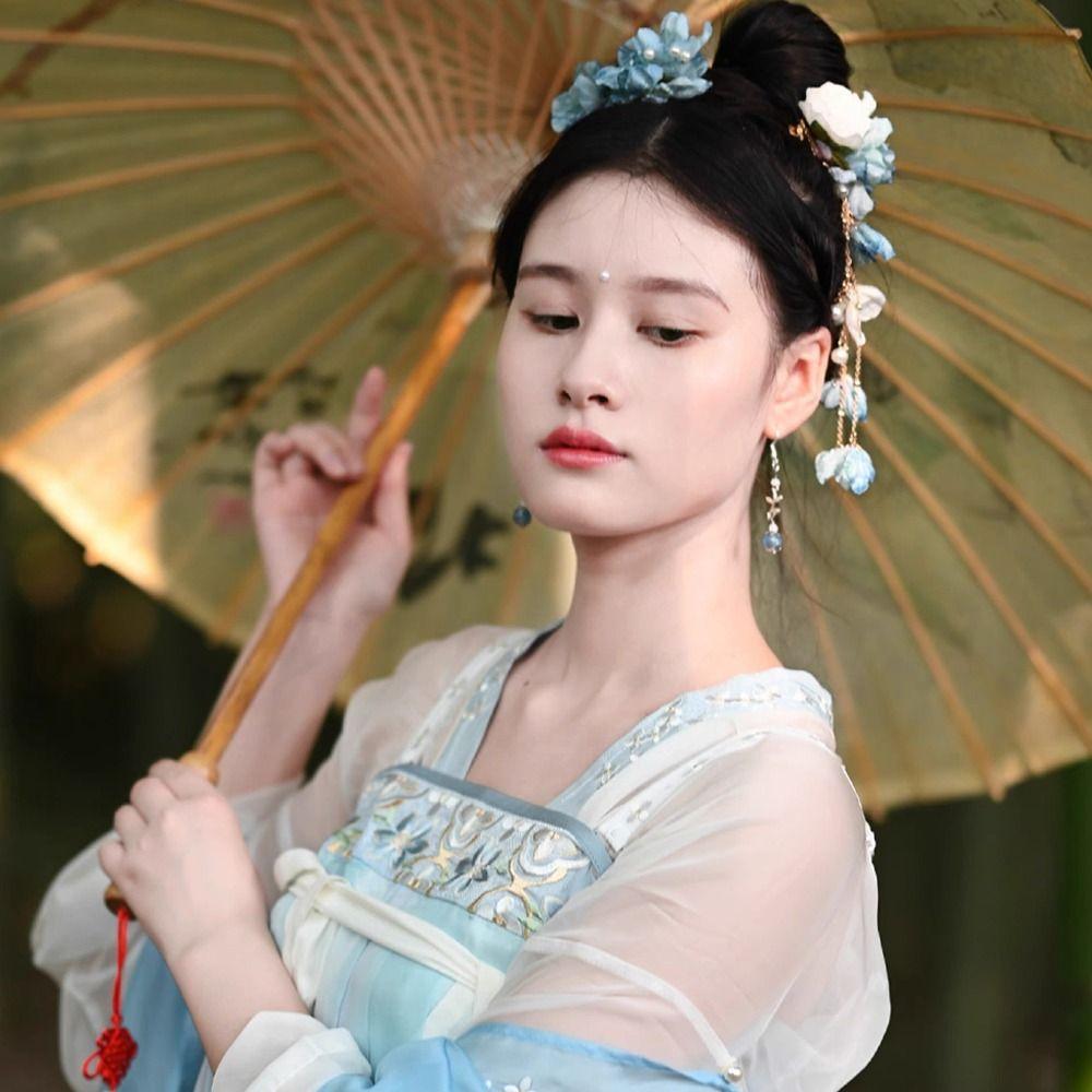 Pearl Hanfu Hair Accessories Colorful Flower Hairpin Elegant Chinese Style Hair Clip  Party