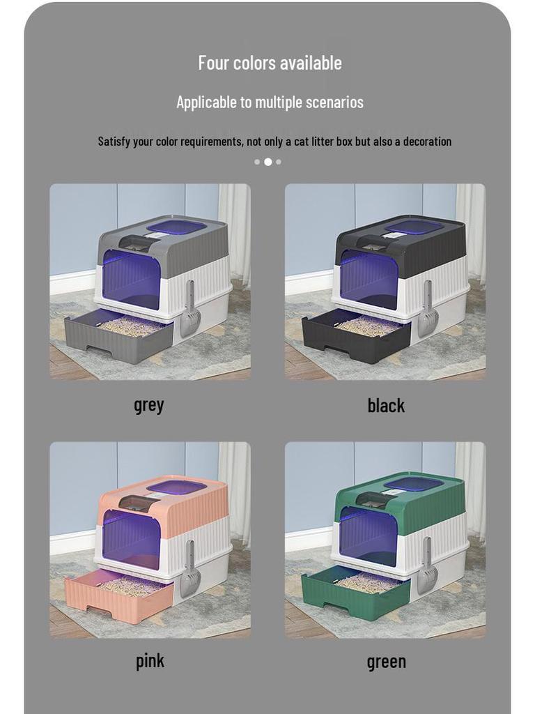 Large Enclosed UV-Sterilizing Cat Litter Box with Drawer