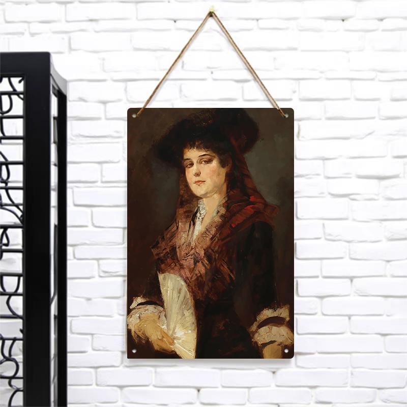Vintage European Noble Lady Portrait Metal Tin Painting Living Room Wall Art Decorative Hanging Picture