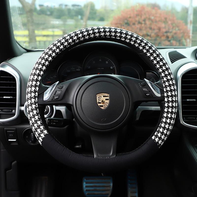 Cute Houndstooth Universal Four Seasons Car Steering Wheel Cover Auto Interior Accessory For Women