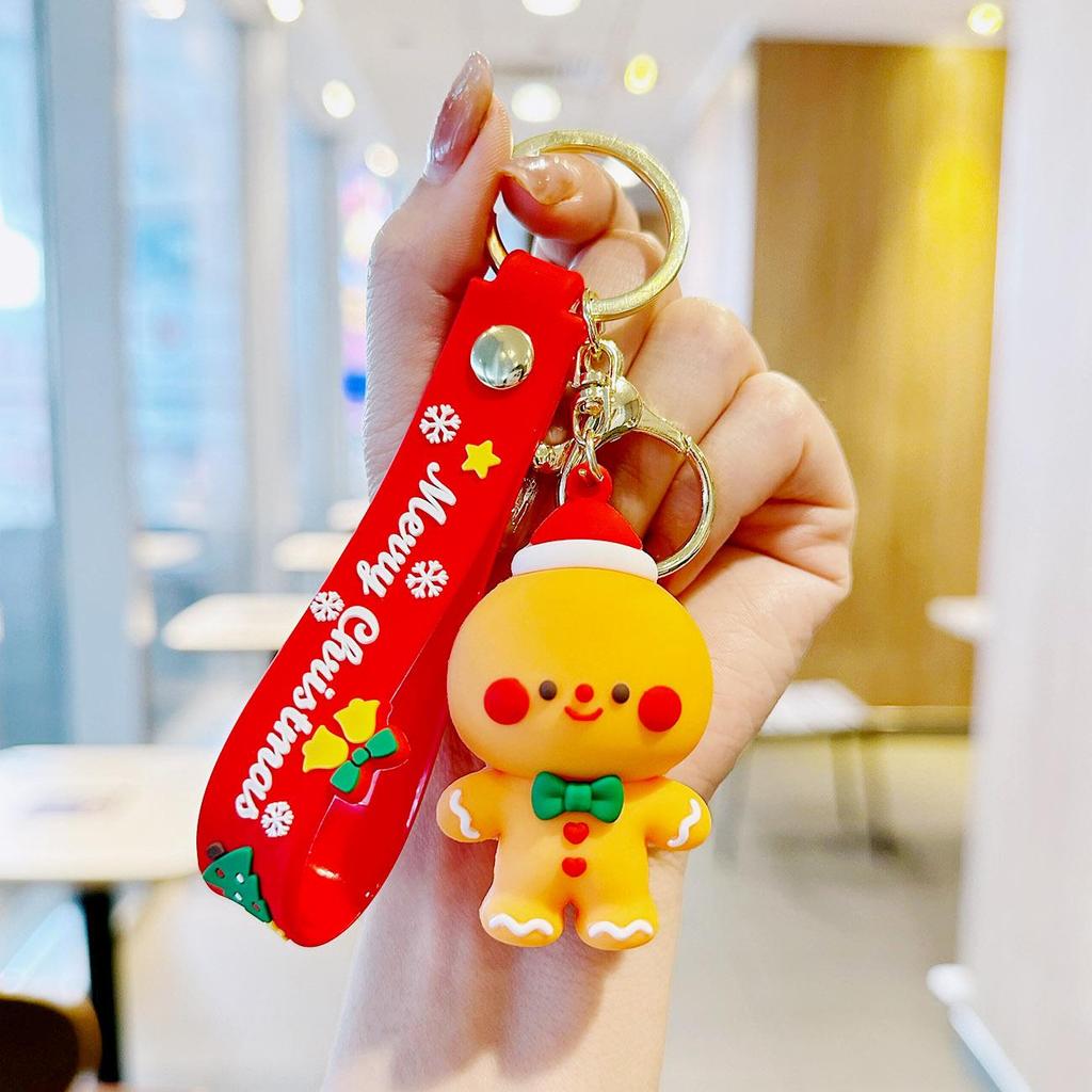 Cute Cartoon Christmas Snowman Rubber Keychain - Soft Pendant for Keys or Bags