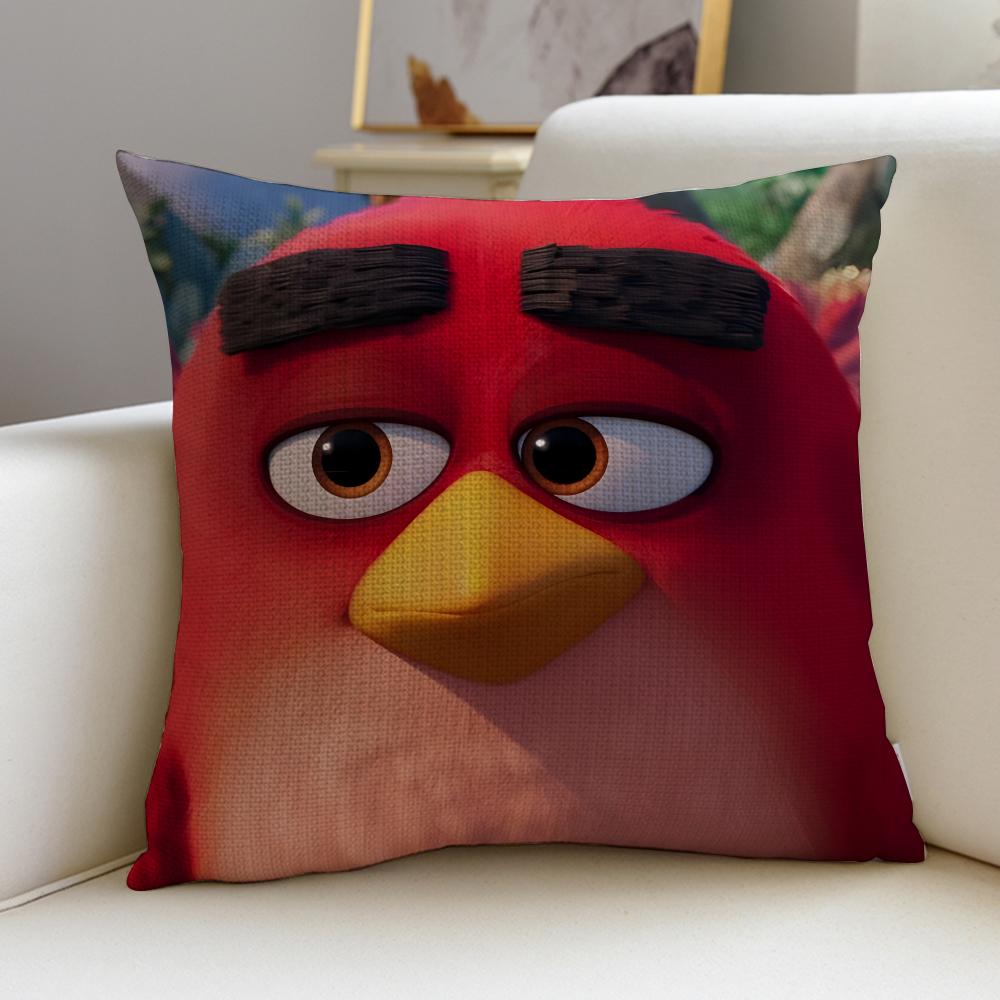 Fun AAngry BirdsS Cushion Cover Breathable and skinfriendly linen pillowcase square removable and washable cushion