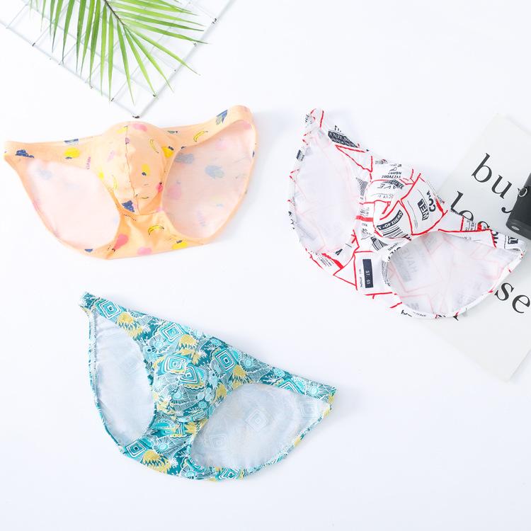 Men's Printed Underwear Triangle Pants Cotton Low Waist Elastic Cross Border Large Size