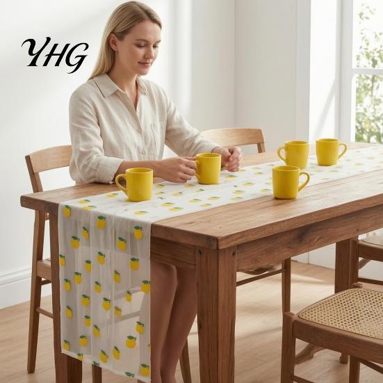 Decorative Tulle Table Runner Sheer Runner, Strawberry Cherry Lemon Pattern, Summer Overlay, Seasonal Fruit for Birthday Party Wedding Decor