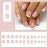 24 Pcs Short Square False Nail Flowers Artificial Nail White French Tip Stick On Nail Glossy Press On Nail for Woman
