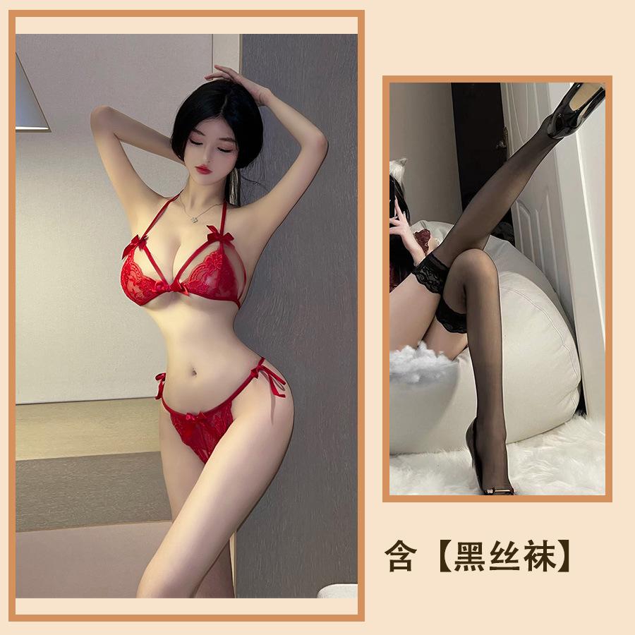 Сексуальное нижнее белье кружевной бюстгальтер с тремя точками пижамы прозрачные трусики соблазнение чистая похоть сексуальный постельный костюм
