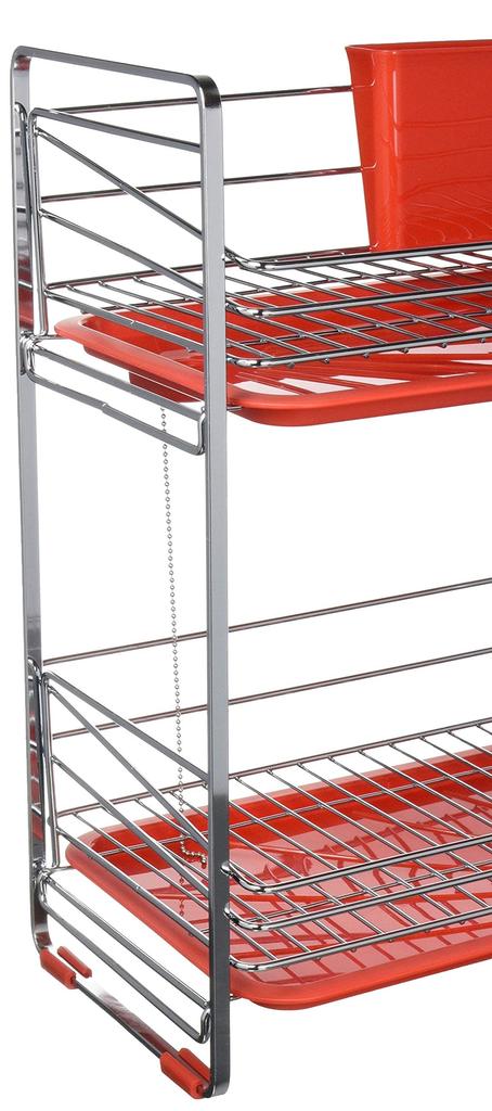 Pearl Metal Simple Storage Slim Dish Drainer Rack, 2 Tiers, Red, HB-307