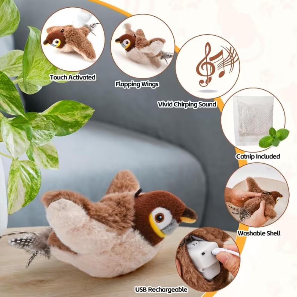 Detachable charging and touch toys, flight interaction with automatic wing-flapping, simulated sparrow pet cat toys