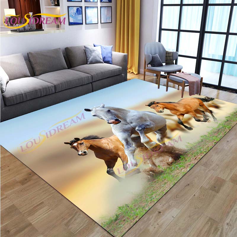 3D ковер с бегущими лошадьми, ковер с животными для дома, гостиной, дивана, красочные напольные коврики с лошадьми, декор для детской спальни, детские игровые ковры