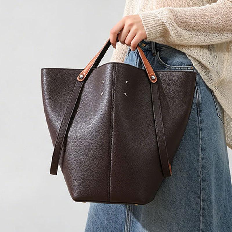 Handbag, Fashionable Bag, Women's Retro Large Capacity Bucket Bag, Simple and High-end Sensory Communication Tote Bag
