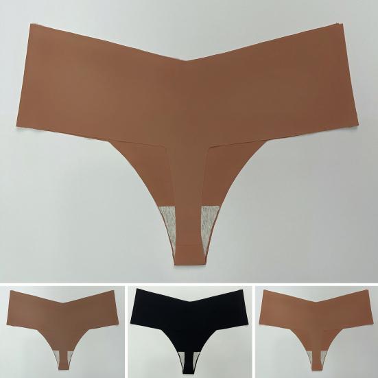 Women Panties Briefs Seamless Quick Dry Ice Silk Solid Color Anti-septic Mid Waist Thong Stretchy