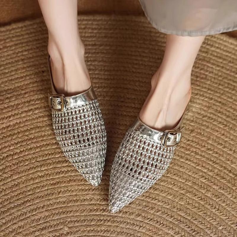 Модные женские тапочки с острым носком, модные туфли-мюли, элегантные сандалии с ремешком на пятке, плетеные, дизайнерские, новые, повседневные, для платья, zapatillas mujer