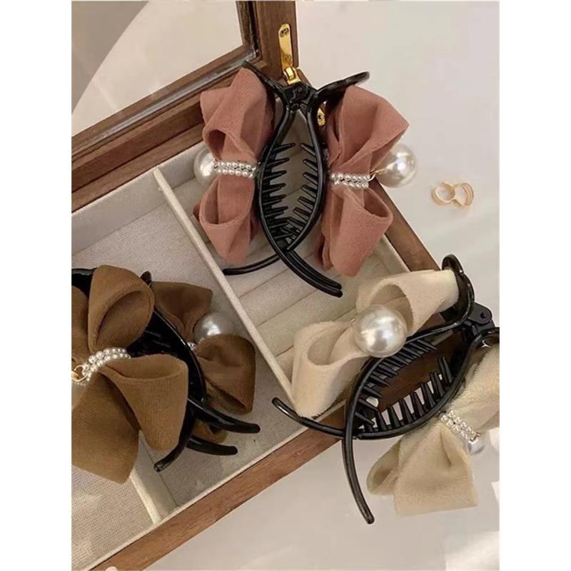 Нежная бархатная заколка для волос с бантом, большая заколка для волос премиум-класса, заколка для волос с французским жемчугом на спине