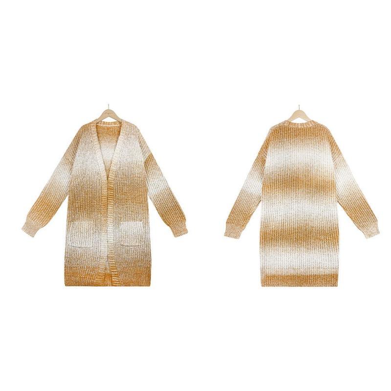 Autumn and Winter Women's Sweater Gradient Color Knitted Cardigan Loose Large Size Color Block Coat Cardigan