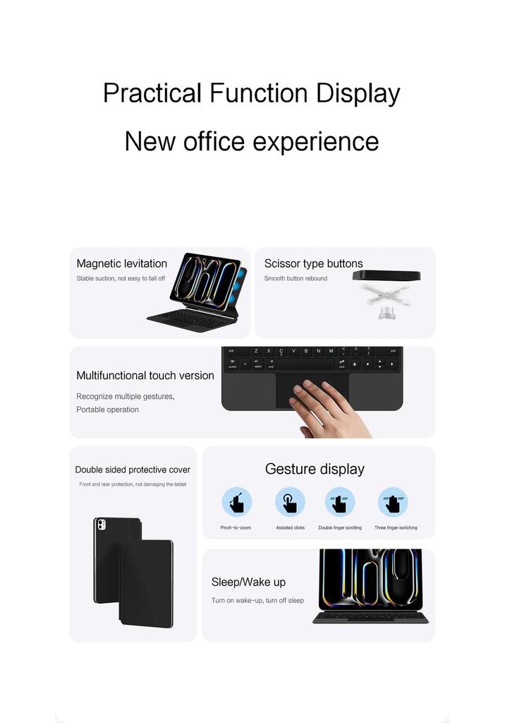 Совместима с iPad Magic Keyboard Pro 11/12.9/13 дюймов, Плавающая магнитная Bluetooth-клавиатура с семицветной подсветкой