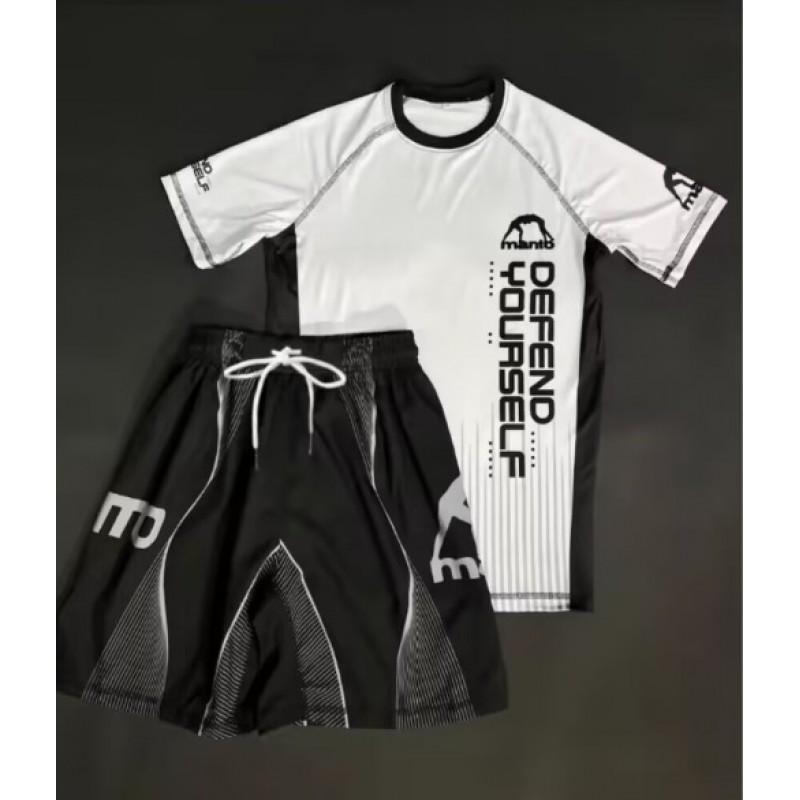 Мужской тренировочный комплект для BJJ Быстросохнущая рашгард футболка шорты с принтом Практика боевых искусств