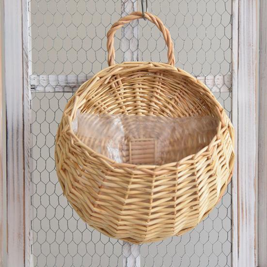 1 Set Plant Basket Handmade Weaving Multi-Function Rattan Wall Fence Hanging Pot Plants Holder for Garden