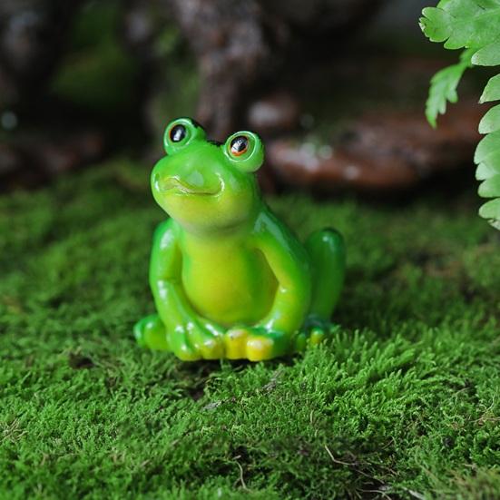 Garden Miniature Frog Statue Indoor Outdoor Sitting Frog Figurine Resin Cartoon Animal Sculpture Flower Pot Microlandscape Decoration Ornament