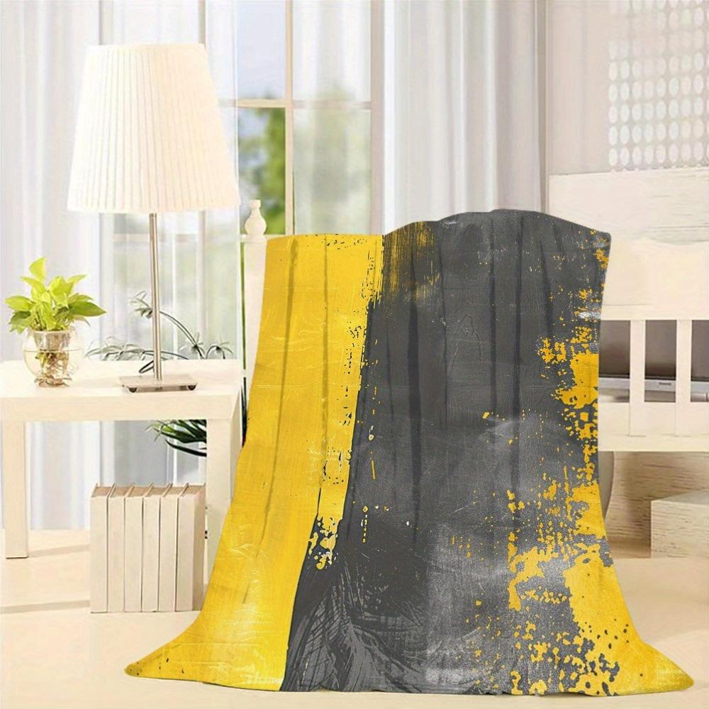 Gray yellow abstract graffiti digital-printed polyester Bedroom velvet flannel cover blanket Fleece sofa cover blankets for beds